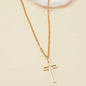 Stainless Steel Gold Necklace Chain Hollow Cross Women Girls